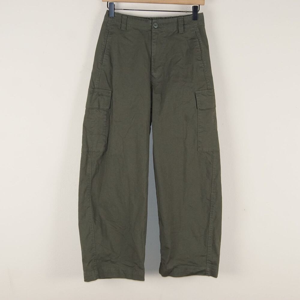 Uniqlo Barrel Cargo Green Cotton Mid Rise Pants Womens Sz XS